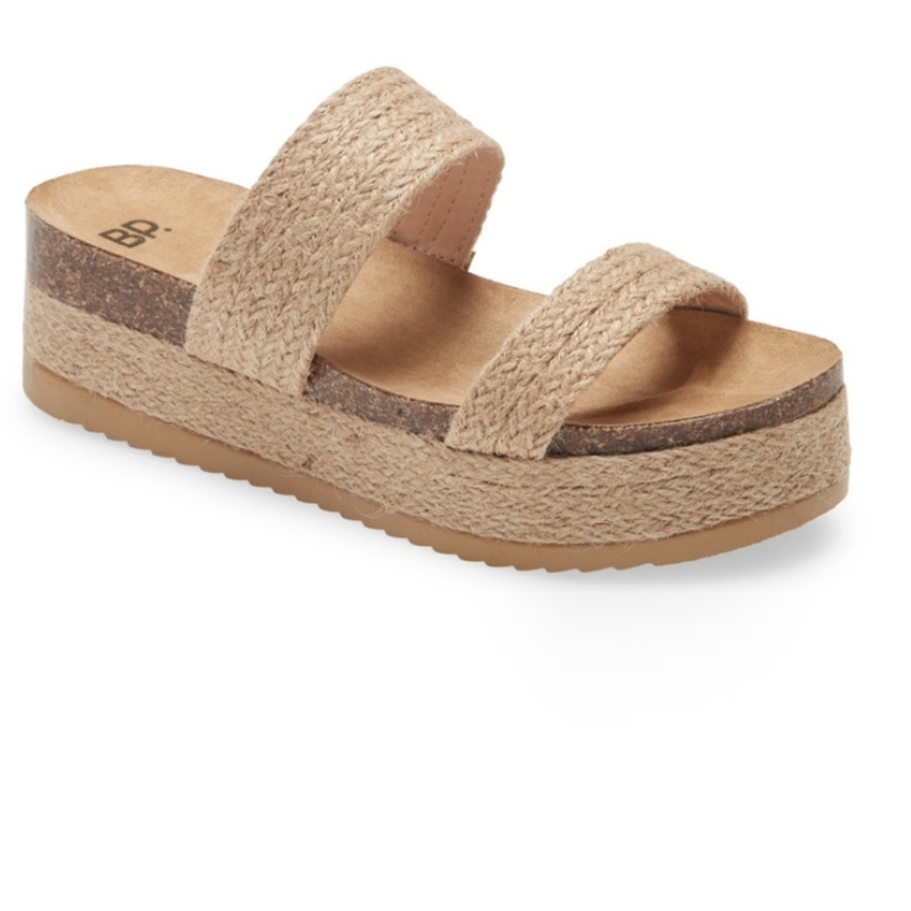 bp Beige Jute Platform Slide Sandals